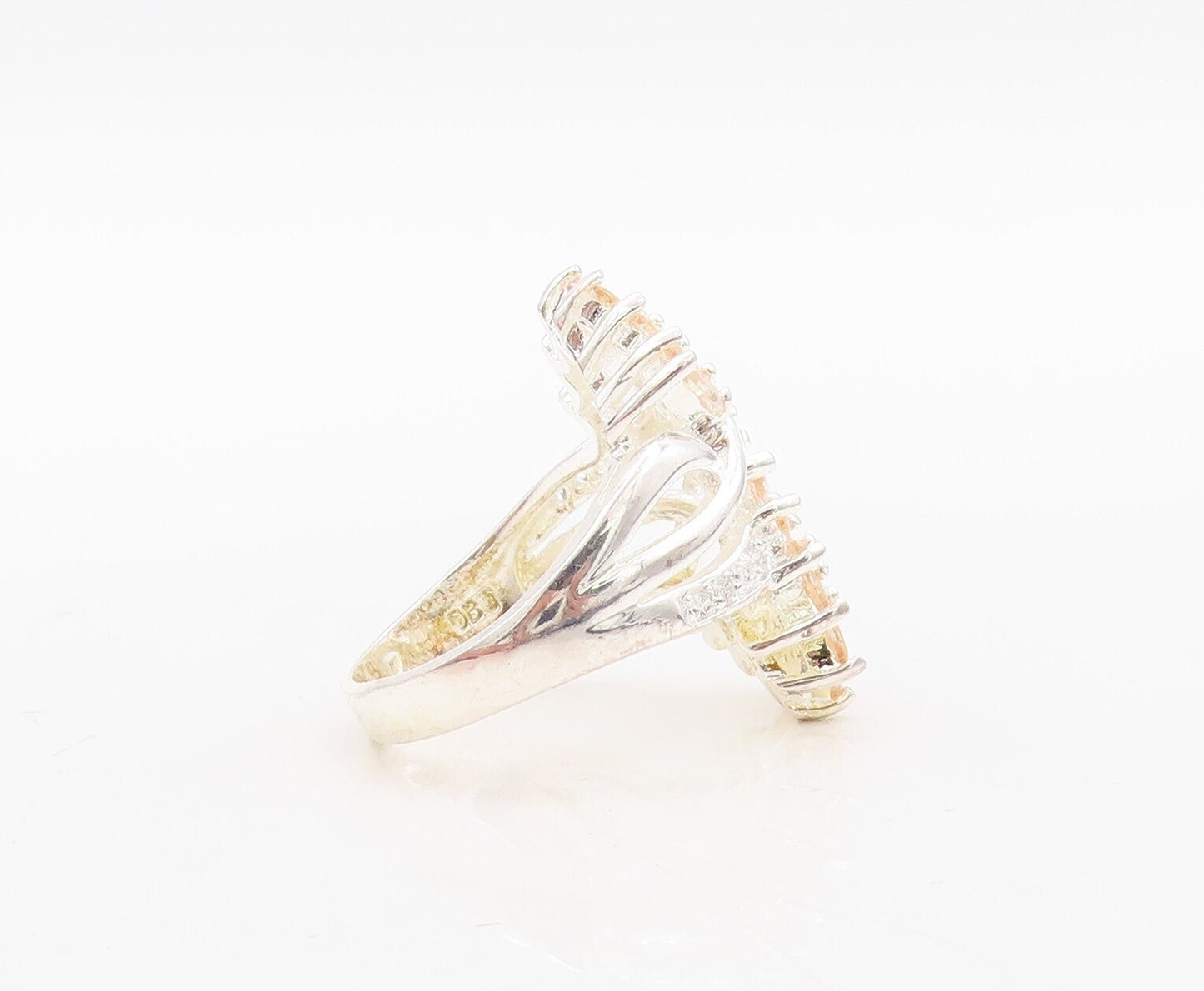 925 Sterling Silver Vintage Ring Marquise Cut Floral Topaz Bypass Sz 7.5 RG31132