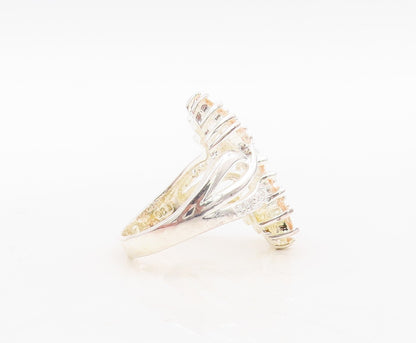 925 Sterling Silver Vintage Ring Marquise Cut Floral Topaz Bypass Sz 7.5 RG31132