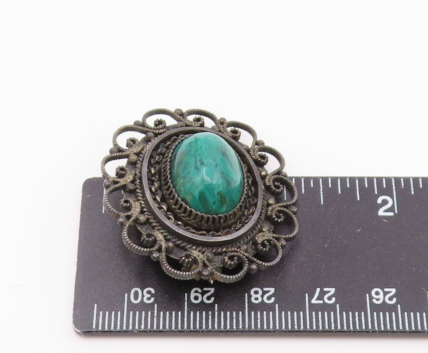 ISRAEL 925 Silver  Vintage Cabochon Eilat Stone Swirl Twist Brooch Pin  BP7640