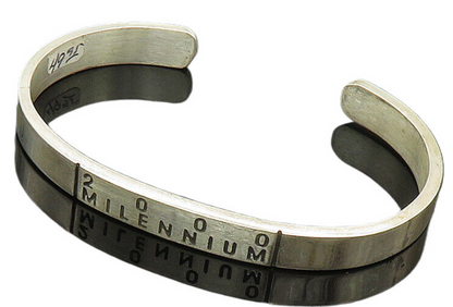 925 Sterling Silver  Shiny 2000 Millennium Stamped Cuff Bracelet  BT8128