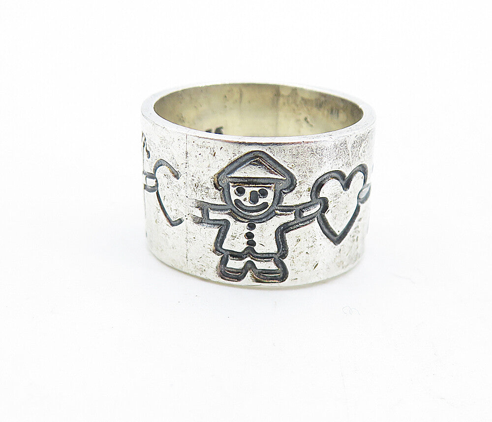 MEXICO 925 Silver  Vintage Children Holding Hands Band Ring Sz 5.5  RG6395