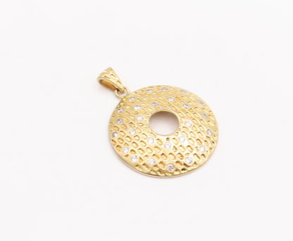 925 Sterling Silver Vintage Pendant Gold Plated Dotted CZ Inlay Disk  PT23246