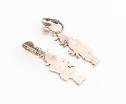 925 Sterling Silver Vintage Earrings NAVAJO Solid Carved Musician  EG13239