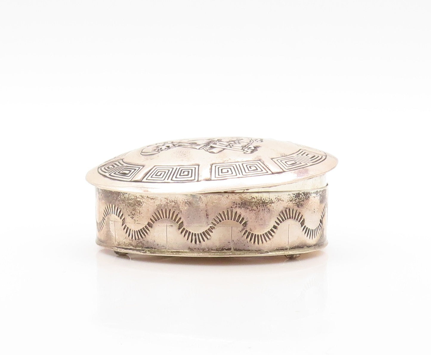 925 Sterling Silver Vintage Pill Box RTT NAVAJO Carved Girl (OPENS)  TR3793