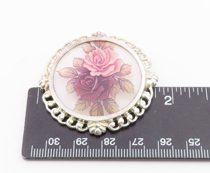 925 Sterling Silver  Vintage Mother Of Pearl Rose Flower Art Brooch Pin BP8137