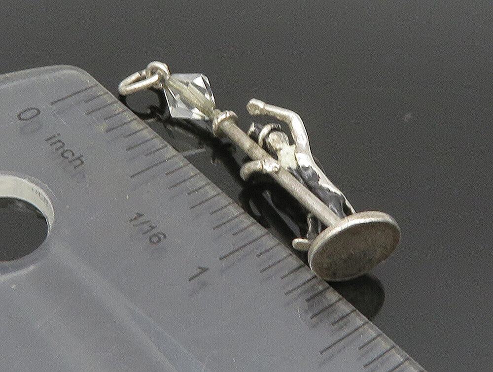 925 Silver  Vintage Enamel Magician Man On Quartz Pole Pendant (MOVES) PT20418