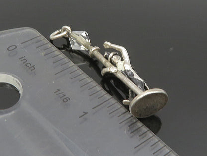 925 Silver  Vintage Enamel Magician Man On Quartz Pole Pendant (MOVES) PT20418