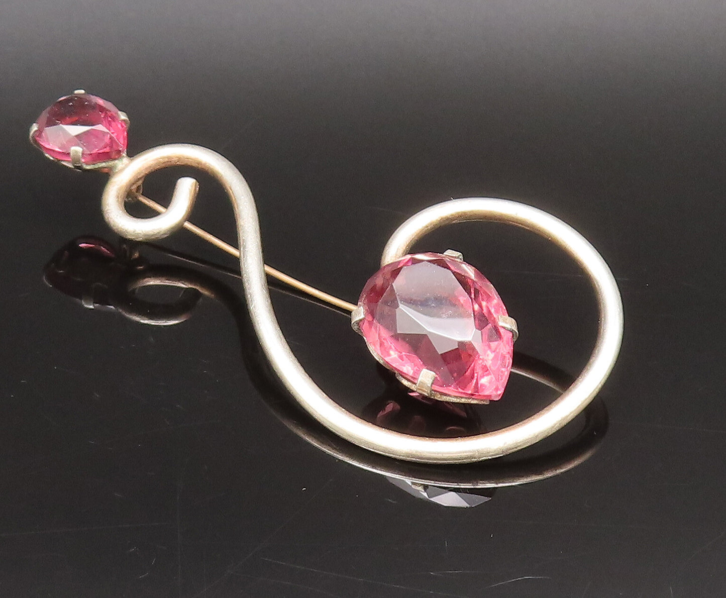 925 Silver  Vintage Pear Shaped Tourmaline Spiral Swirl Brooch Pin  BP10069