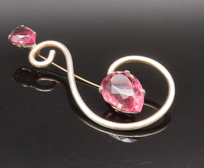 925 Silver  Vintage Pear Shaped Tourmaline Spiral Swirl Brooch Pin  BP10069
