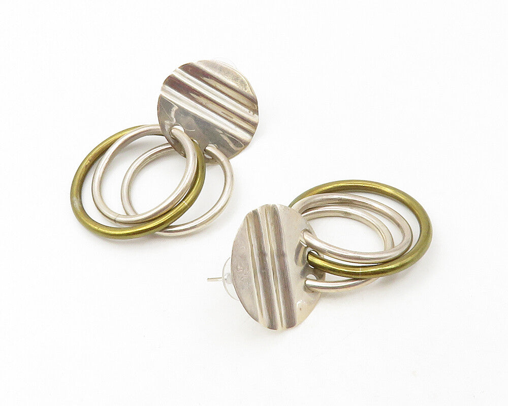 925 Sterling Silver  Vintage Two Tone Open Circles Dangle Earrings  EG6395