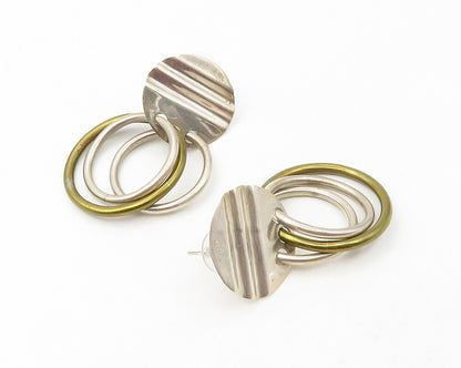 925 Sterling Silver  Vintage Two Tone Open Circles Dangle Earrings  EG6395