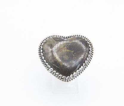 925 Sterling Silver  Brown Jasper Love Heart Cocktail Ring Sz 8.5  RG8474