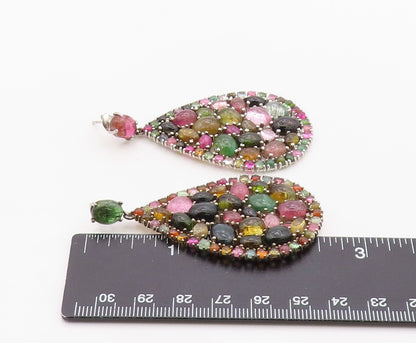 925 Sterling Silver Vintage Earrings Gemstone Large Teardrop Cluster  EG14386