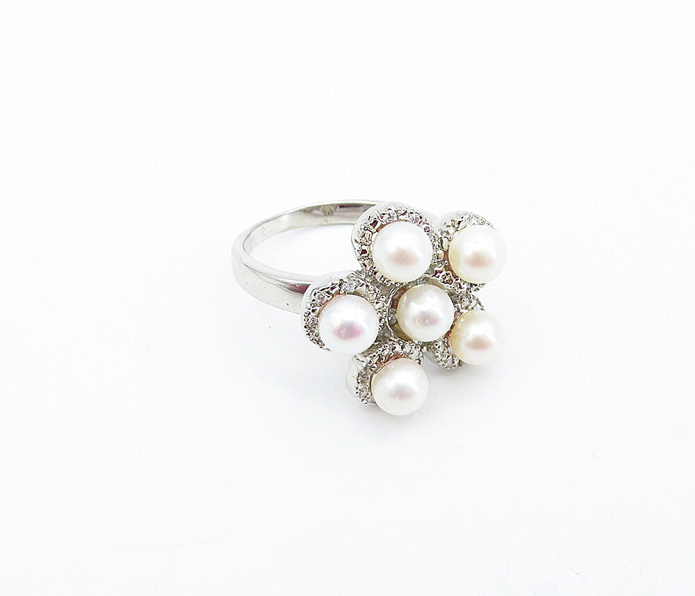 925 Sterling Silver  Freshwater Pearls Style Floral Cocktail Ring Sz 8  RG4114