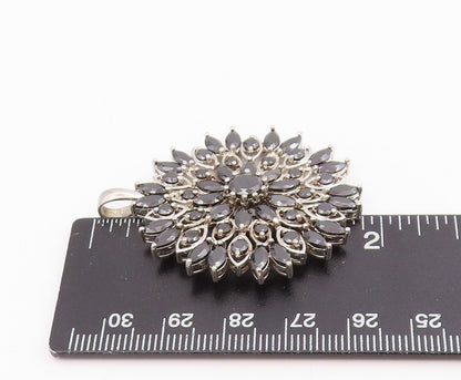 925 Sterling Silver Vintage Pendant Black CZ Floral Starburst Blossom  PT25789