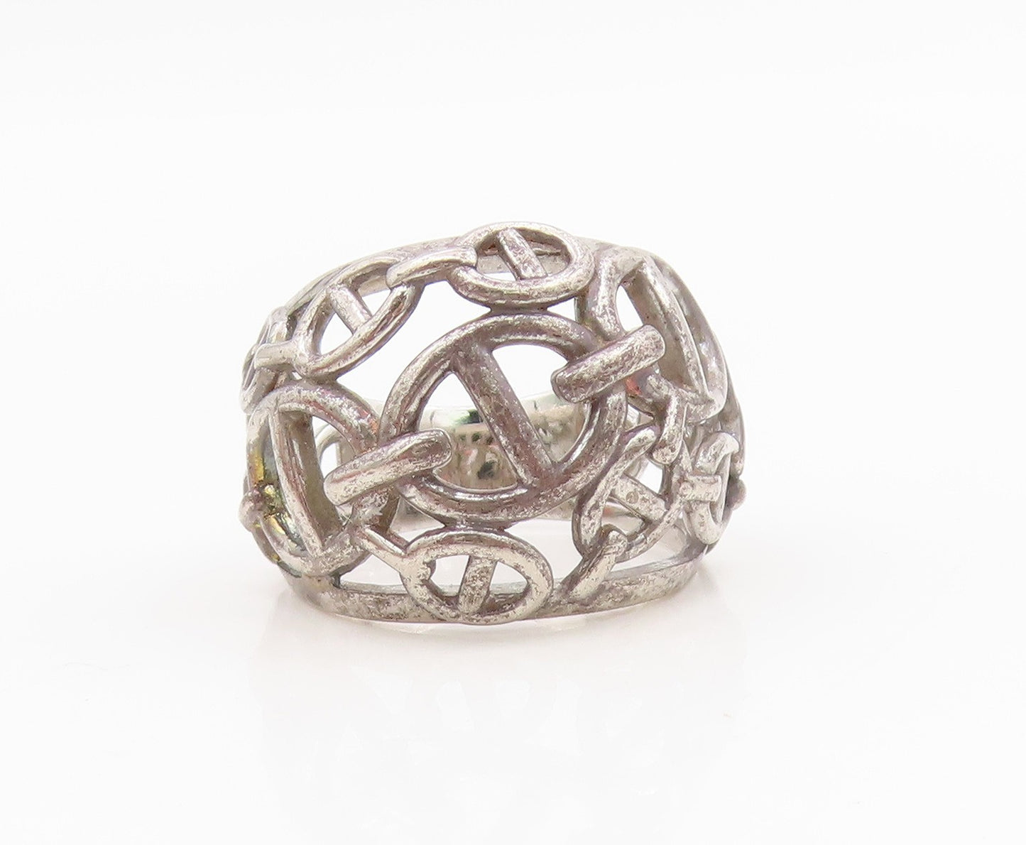 925 Sterling Silver Vintage Ring Anchor Chain Open Cutout Dome  Sz 6.5  RG34341