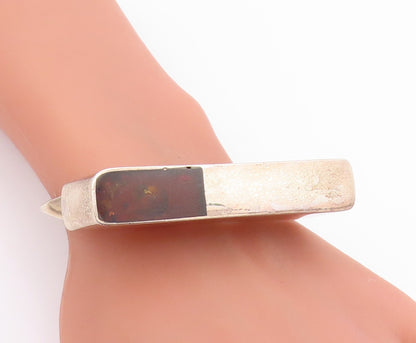 925 Sterling Silver Vintage Bracelet POLAND Amber Geometric Bar Bangle  BT11972