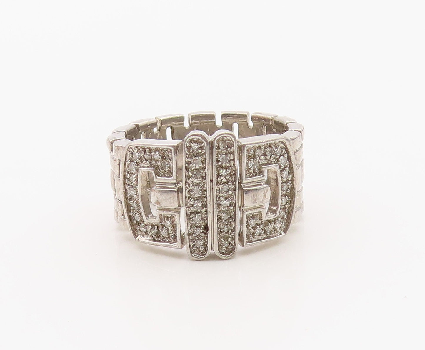 925 Sterling Silver Vintage Ring Real Diamonds Classic Belt Band  Sz 9  RG36396