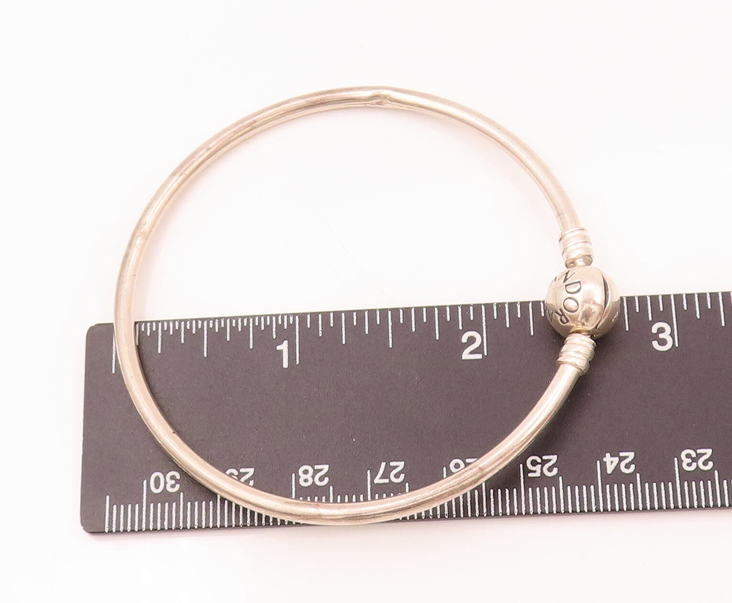PANDORA 925 Silver  Vintage Etched Pandora Bead Solid Bangle Bracelet  BT9948