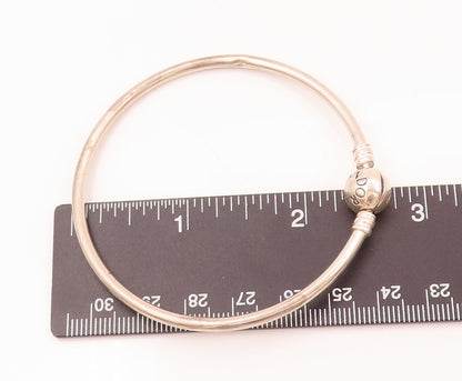 PANDORA 925 Silver  Vintage Etched Pandora Bead Solid Bangle Bracelet  BT9948