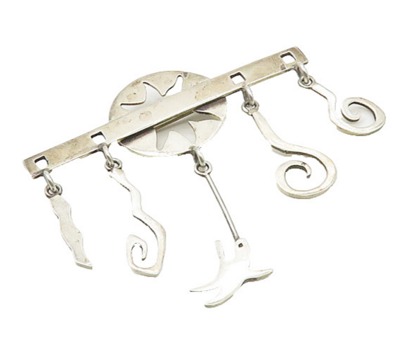 FORBES 925 Sterling Silver  Vintage Shiny Swirl Charms Brooch Pin  BP7034