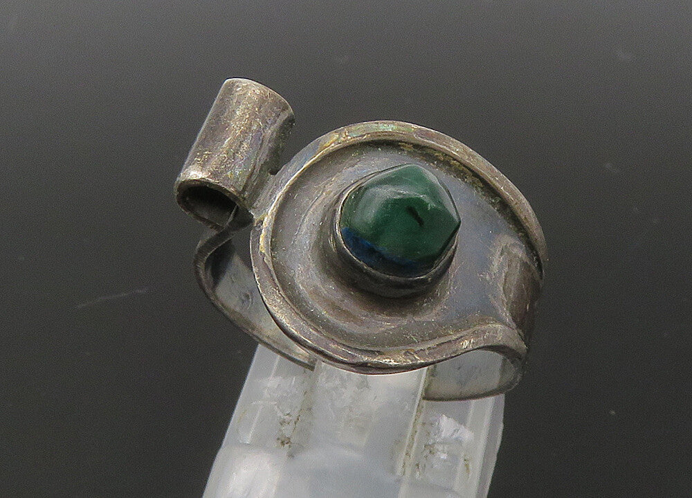 EUROPEAN 925 Silver  Vintage Green Jasper Dark Tone Band Ring Sz 8  RG22686