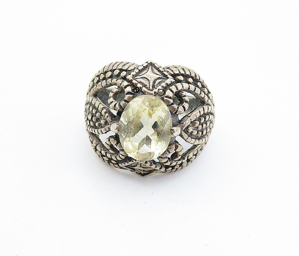 925 Sterling Silver  Vintage Topaz Dark Tone Swirl Dome Band Ring Sz 6  RG8124