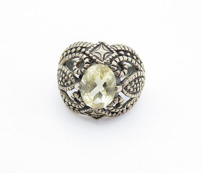 925 Sterling Silver  Vintage Topaz Dark Tone Swirl Dome Band Ring Sz 6  RG8124