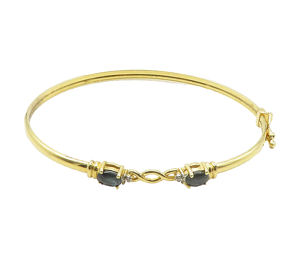 925 Sterling Silver  Genuine Diamonds & Sapphire Shiny Bangle Bracelet  BT6061