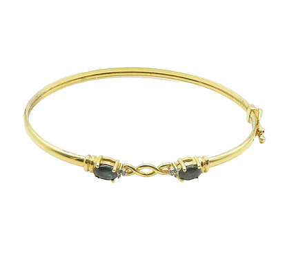 925 Sterling Silver  Genuine Diamonds & Sapphire Shiny Bangle Bracelet  BT6061