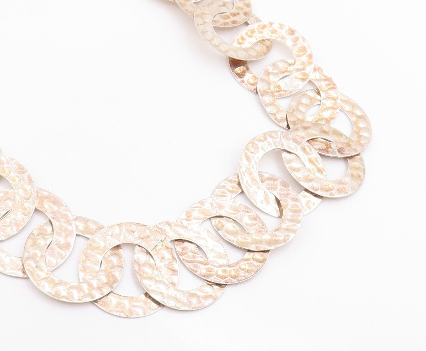 925 Sterling Silver Vintage Necklace Interlocking Hammered Circular Disc NE4743