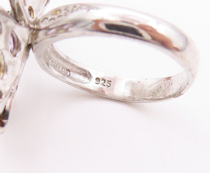 925 Sterling Silver Vintage Ring Gemstones And CZ Butterfly  Sz 8  RG32443