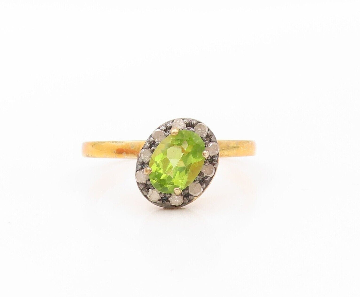 925 Sterling Silver Vintage Ring Gold Plated Diamonds & Gemstones  Sz 8  RG30312