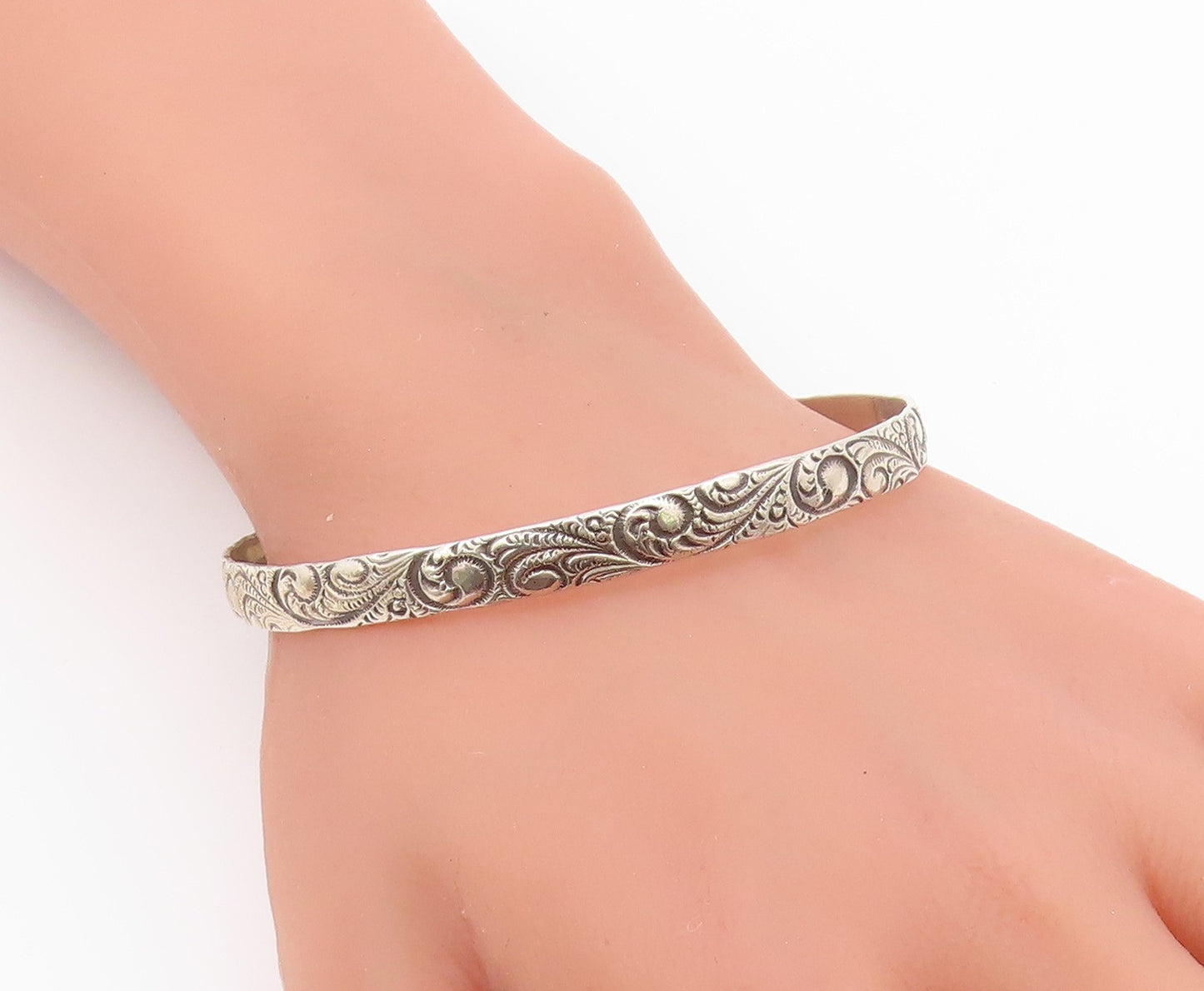 DANECRAFT 925 Silver  Vintage Shiny Swirl Pattern Bangle Bracelet  BT8856