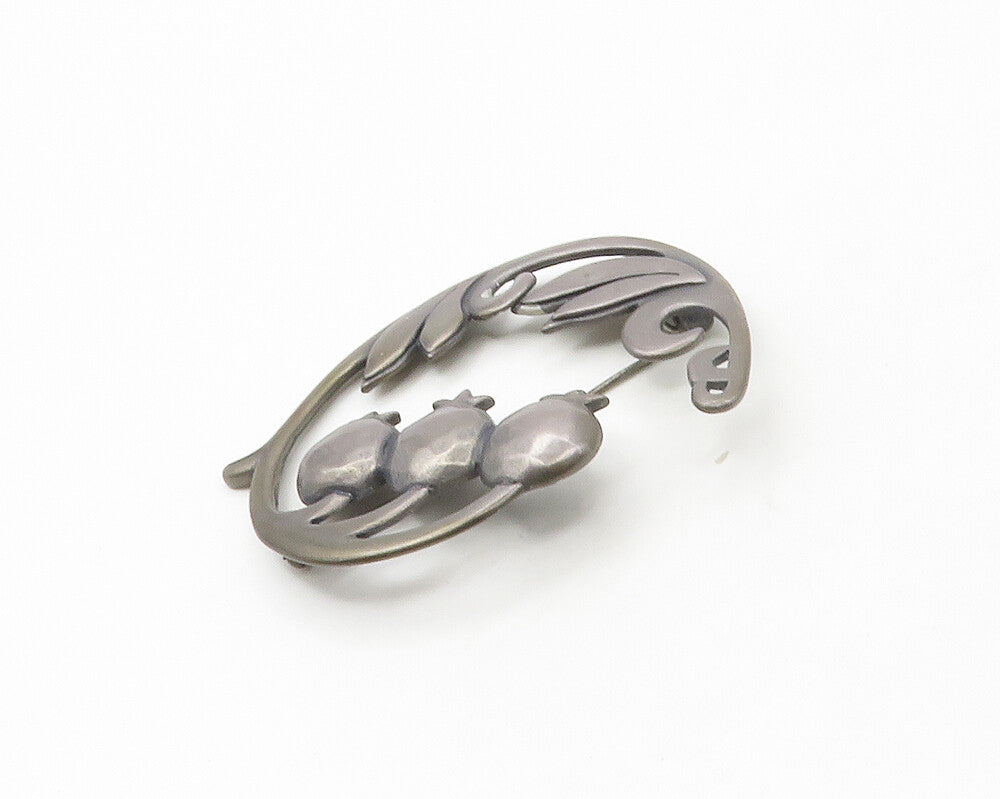 EIM 925 Sterling Silver  Vintage Dark Tone Floral Leaf Swirl Brooch Pin BP6679