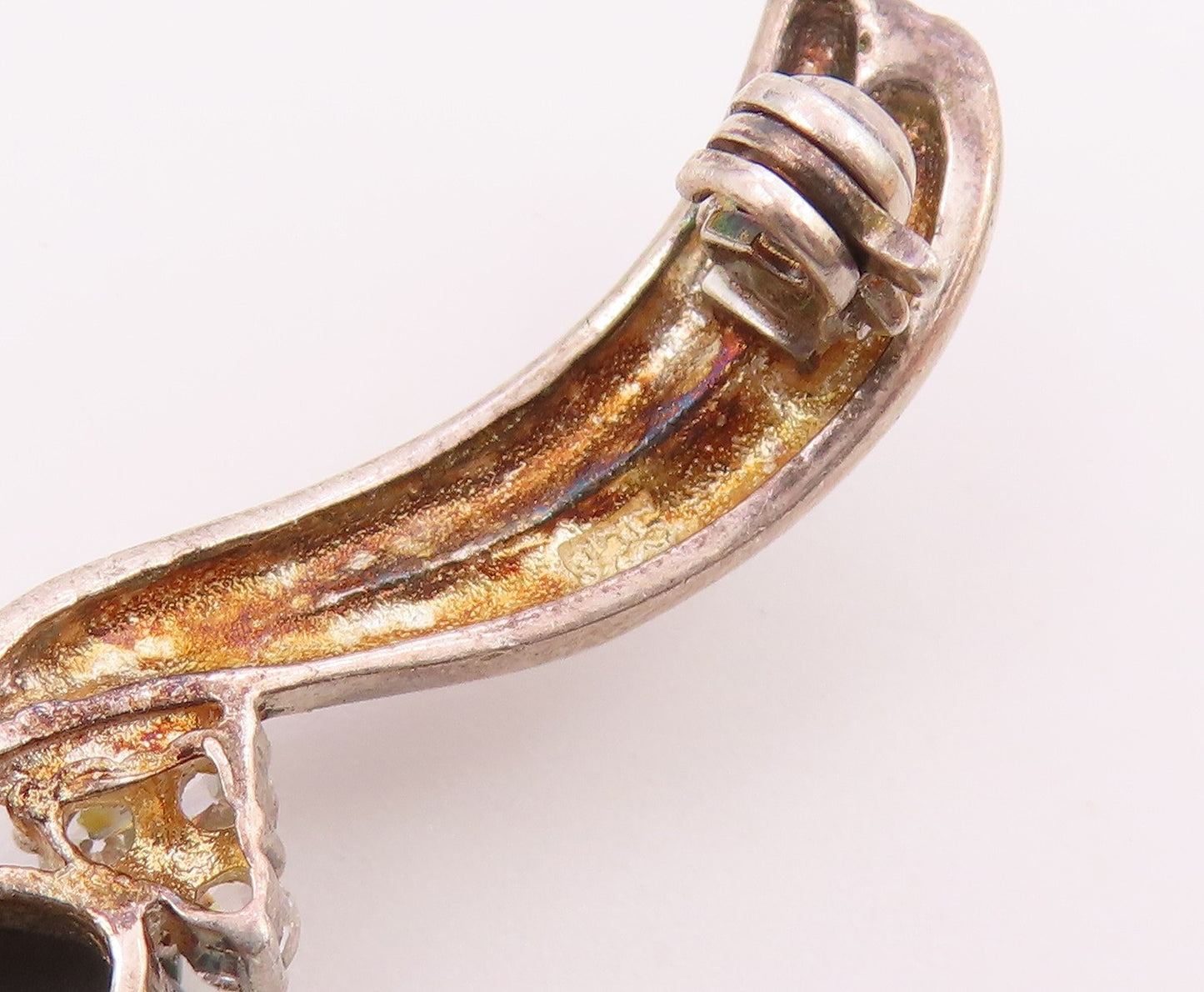 925 Sterling Silver  Vintage Labradorite & Topaz Ribbon Brooch Pin  BP7397