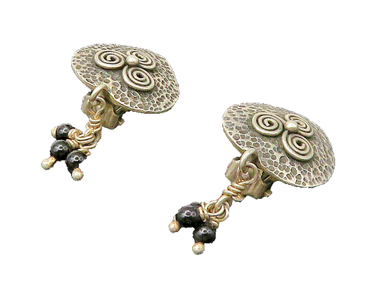 925 Silver   Vintage Black Onyx Love Heart Non Pierce Drop Earrings  EG10985
