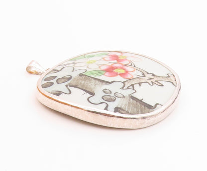 925 Sterling Silver Vintage Pendant Enamel Cherry Blossom Floral Branch  PT3510