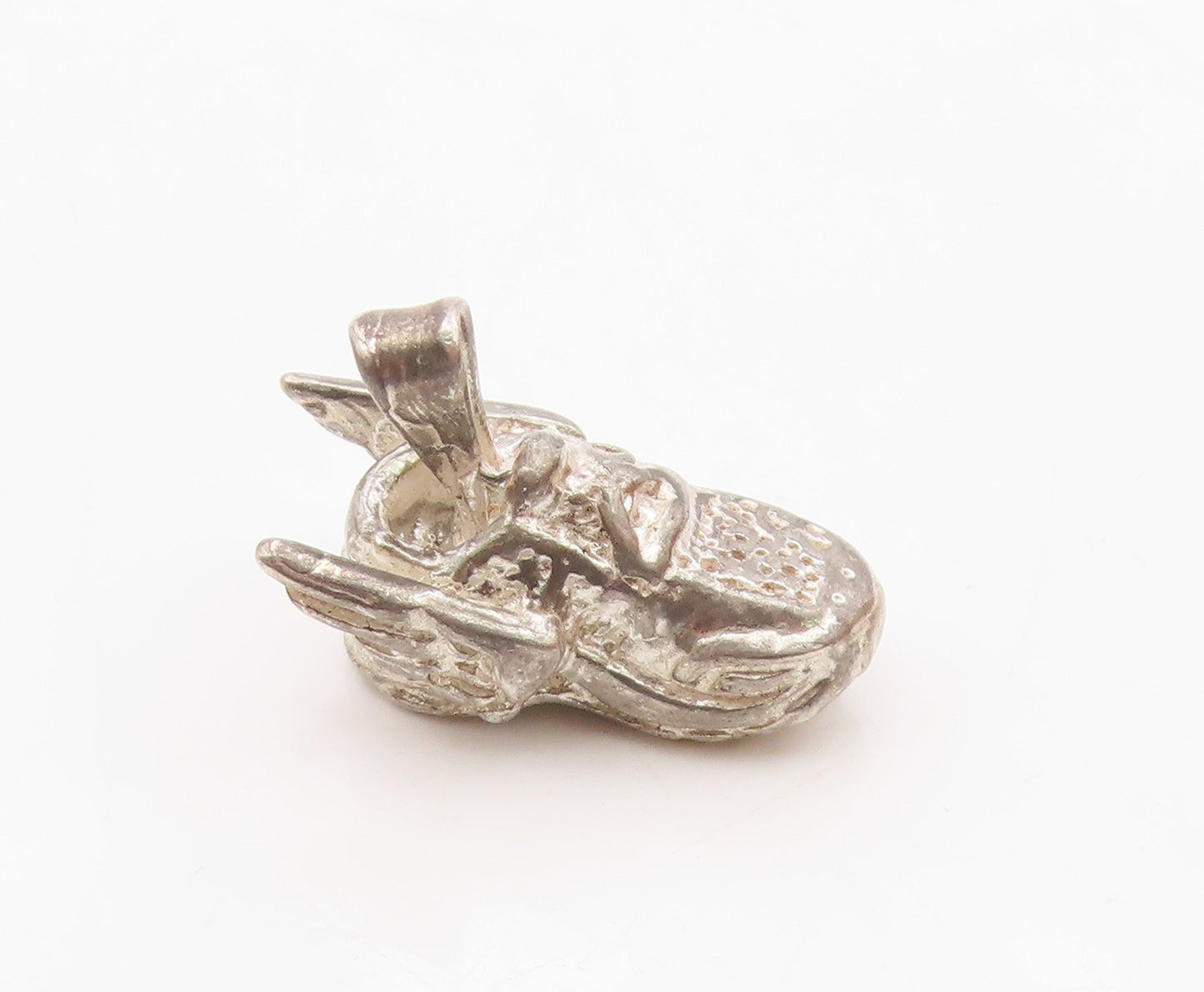 925 Sterling Silver  Vintage Shiny Winged Sneaker Shoe Pendant  PT15211