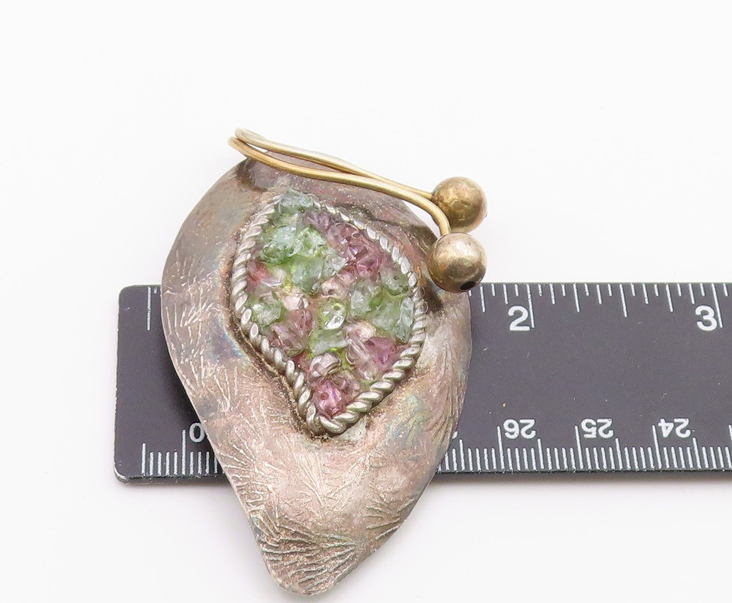DESIGNER 925 Silver  Vintage Rough Peridot Floral Leaf Brooch Pin  BP8198
