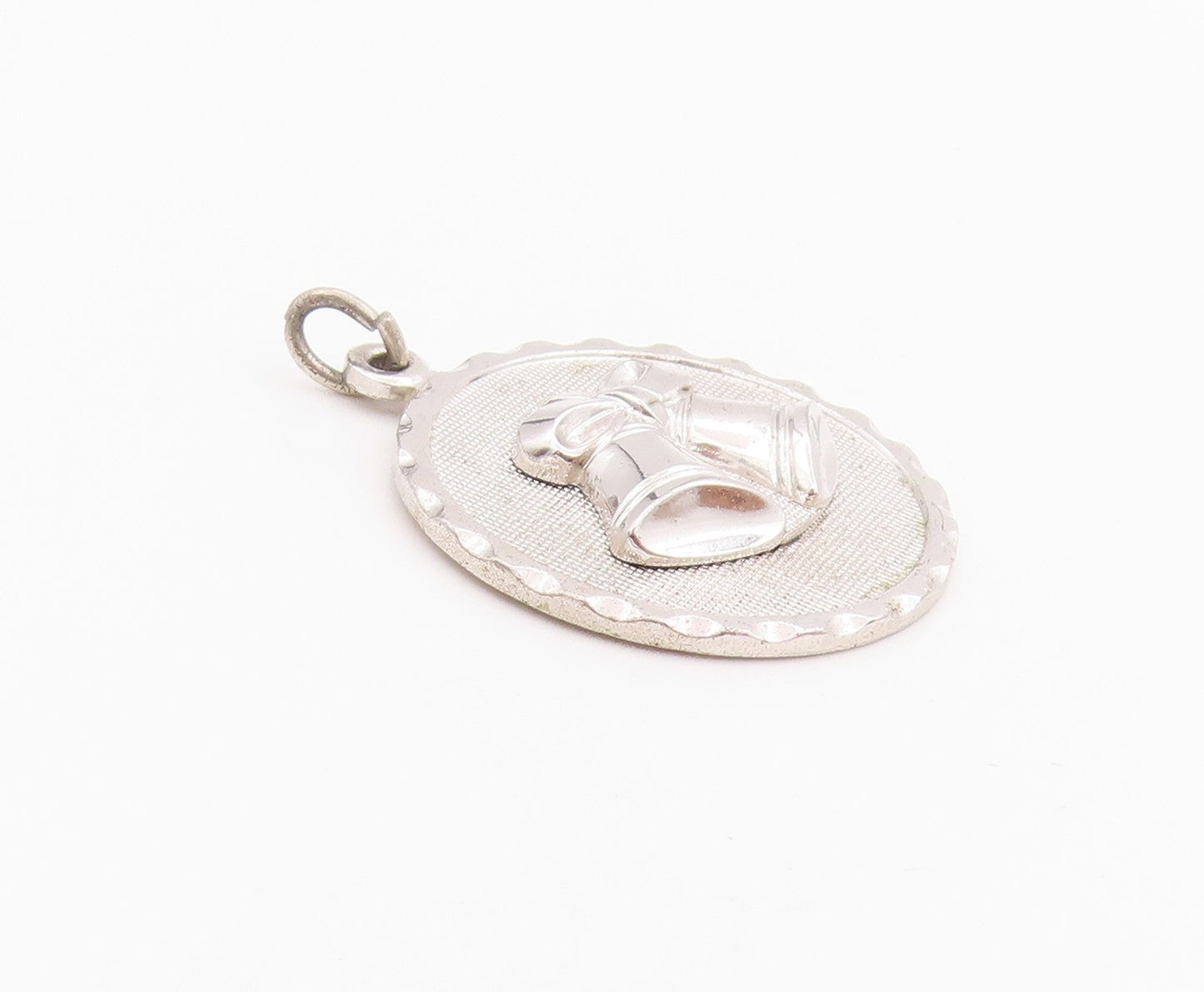 925 Sterling Silver Vintage Pendant DANECRAFT Christmas Bell Carved Coin PT24346