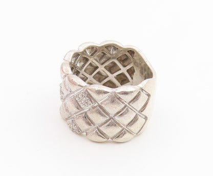 925 Sterling Silver Vintage Ring Real Diamonds Quilted Dome Band Sz 8.5 RG35742