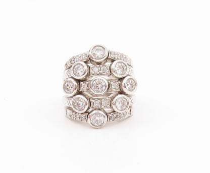 925 Sterling Silver Vintage Ring Modernist Cutout CZ Inlay Bands  Sz 5  RG32228