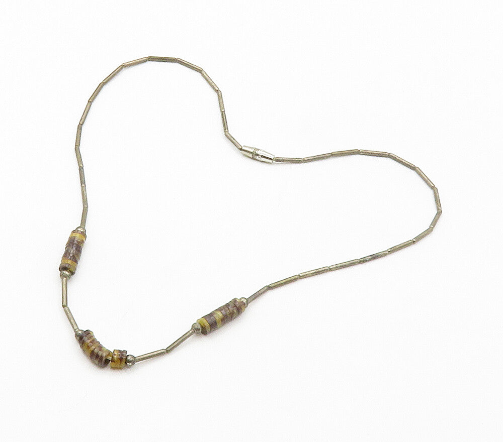 SOUTHWESTERN 925 Silver Vintage Brown Agate Beaded Chain Necklace NE2498