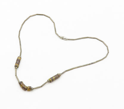 SOUTHWESTERN 925 Silver Vintage Brown Agate Beaded Chain Necklace NE2498