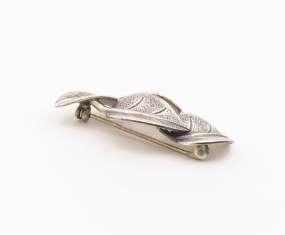 BEAU 925 Sterling Silver  Vintage Textured Floral Leaves Brooch Pin  BP3774