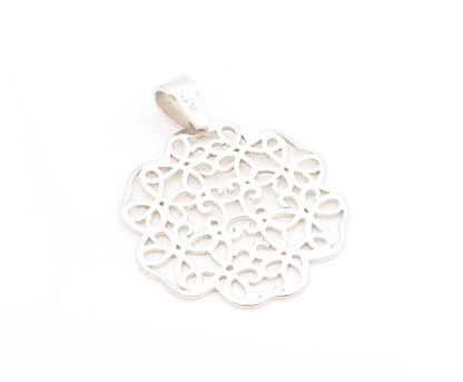925 Sterling Silver Vintage Pendant Floral Filigree Cut Out Design  PT25092