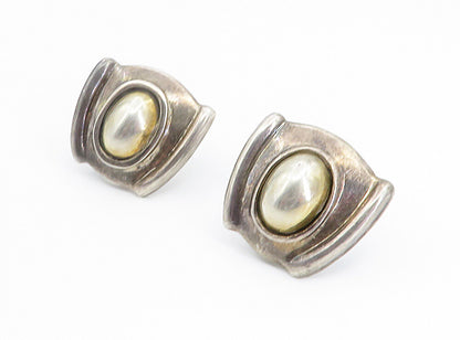 MEXICO 925 Silver  Vintage Dark Tone Dome Design Non Pierce Earrings  EG2931