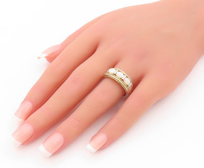 14k Gold 925 Sterling Silver Vintage Ring Oval Fire Opal Band  Sz 8  RG31916