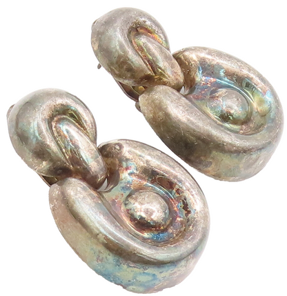 925 Sterling Silver  Vintage Solid Puffed Carved Designer Earrings  EG12744
